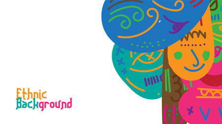 Vector illustration of happy friendship day greeting card with colorful doodle faces.のイラスト素材