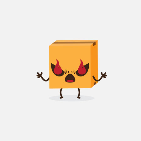 Cartoon character cardboard box. Vector illustration. Isolated on white background.のイラスト素材