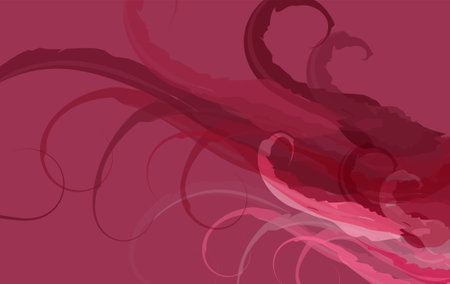 Abstract red background with wavy lines and curves. Vector illustration.のイラスト素材