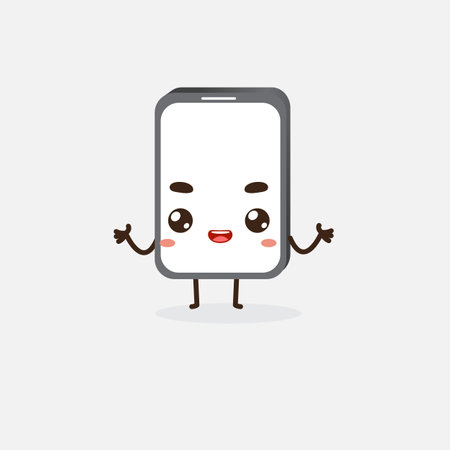 Cute mobile phone with happy face. Vector cartoon character illustration.のイラスト素材