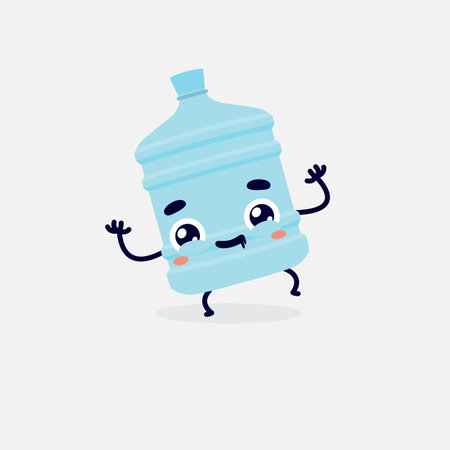 Cute cartoon water bottle character. Vector illustration in flat style.のイラスト素材