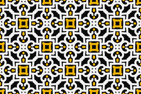 Seamless vector pattern in geometric ornamental style. Black ornament.のイラスト素材