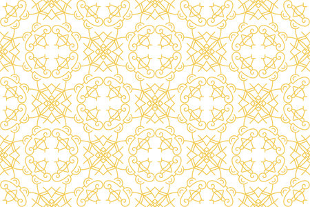 Seamless pattern based on traditional islamic art. Golden elements on white background.のイラスト素材