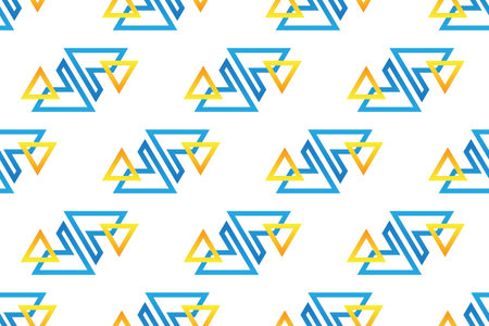 Seamless geometric pattern. Blue and yellow on white background.