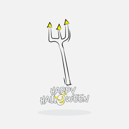 happy halloween card with trident and text - vector illustrationのイラスト素材