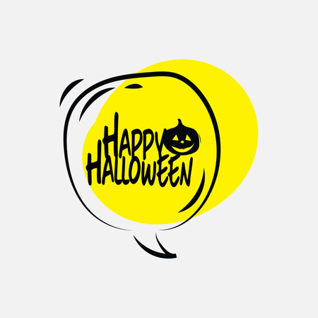 Happy Halloween lettering. Handwritten text in speech bubble. Vector illustration.のイラスト素材