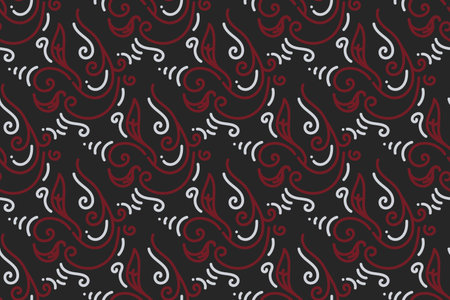 Seamless pattern with abstract swirls in black and red colorsのイラスト素材