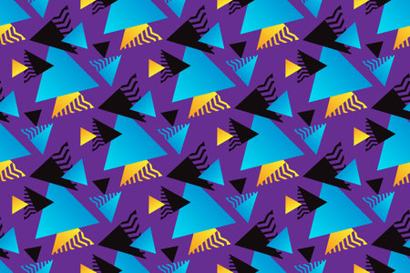 Geometric seamless pattern with triangles. Vector illustration in purple and black colors.のイラスト素材
