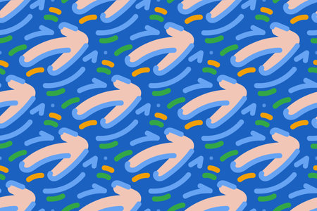 Seamless pattern with bunnies on a blue background. Vector illustration.のイラスト素材