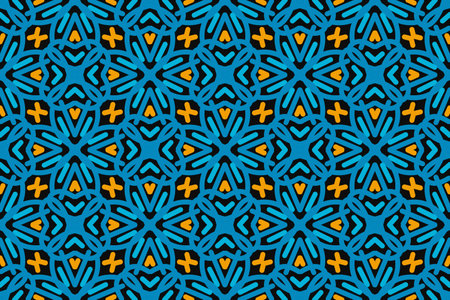 Seamless illustrated pattern made of abstract elements in blue and blackのイラスト素材