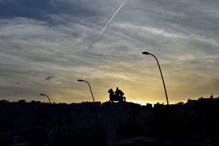 Evening Naples promenade at sunset, the monument to Marshal Armando Diaz in Naples, Duke Marshal in our timeの写真素材