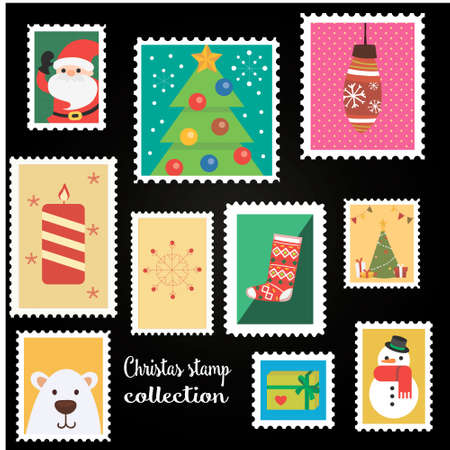 Flat illustration of Christmas stampsのイラスト素材