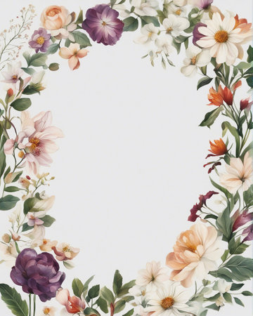 Floral frame around white space for text. AI-generated.の素材