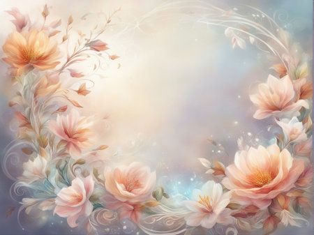 Floral frame around white space for text. AI-generated.の素材