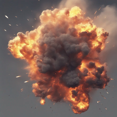 Explosion of smoke and fire isolated on white background. Ai-generated.の素材