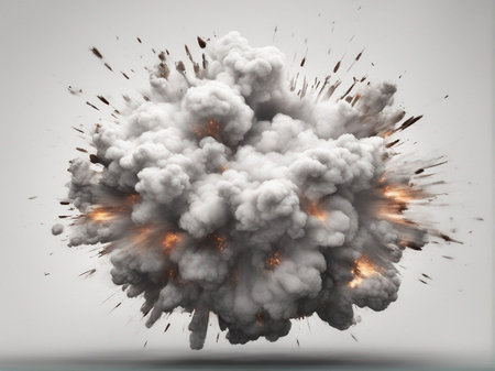 Explosion of smoke and fire isolated on white background. Ai-generated.の素材