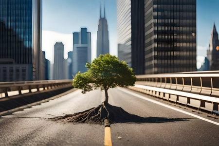 Tree growing on the road.の素材