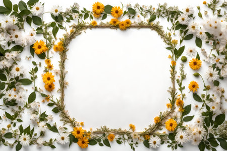 Floral frame isolated on white background for text. AI-generatedの素材