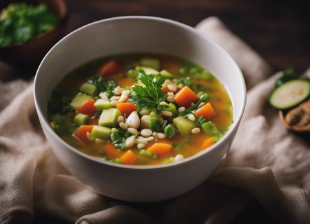 Vegetable soup with chickpeas, cucumber and parsleyの素材