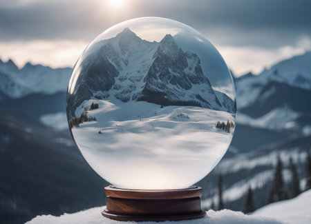 Crystal ball with mountain landscape inside. Ai-generated.の素材