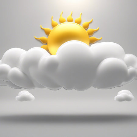 Yellow sun partially hidden by a white cloud.の素材