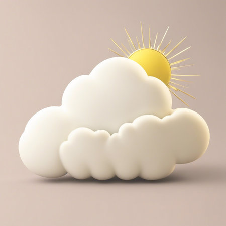 Yellow sun partially hidden by a white cloud.の素材