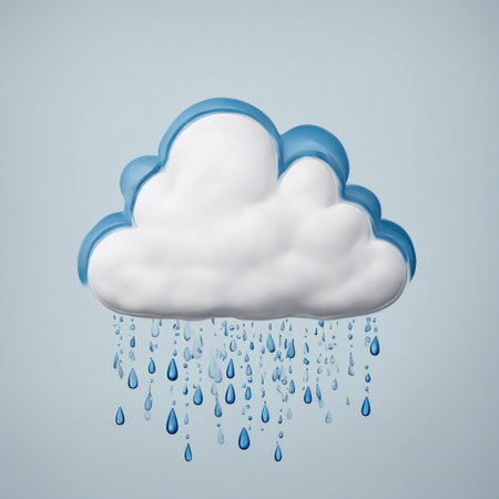 White cloud with blue raindrops below, clear background,の素材