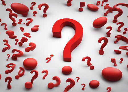 Red question mark accompanied by other graphic elements.の素材