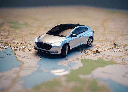 Electric car on a map.の素材