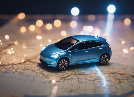 Electric car on a map.の素材