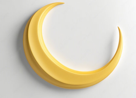 Stylized yellow crescent moon on a white background.の素材