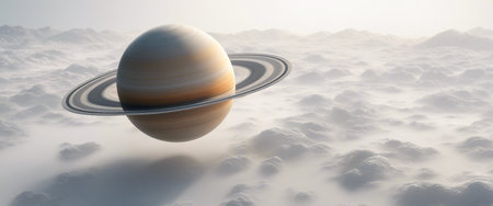 Planet with saturn-like rings on a clear background.の素材