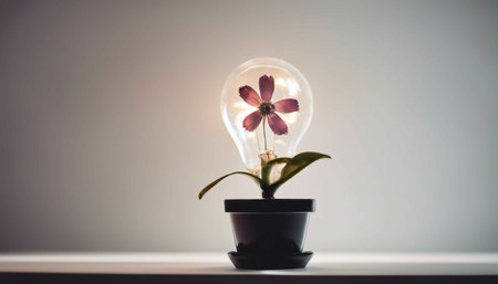 Flower in a light bulb planted in a flowerpot.の素材