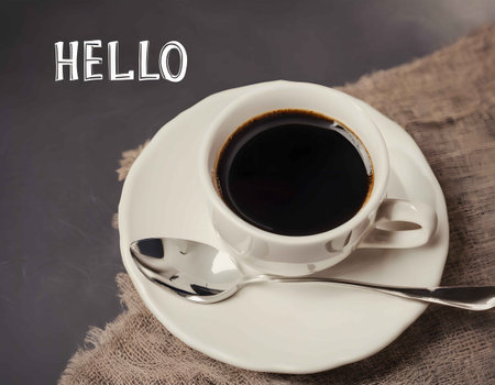 Coffee cup with word HELLO.の素材