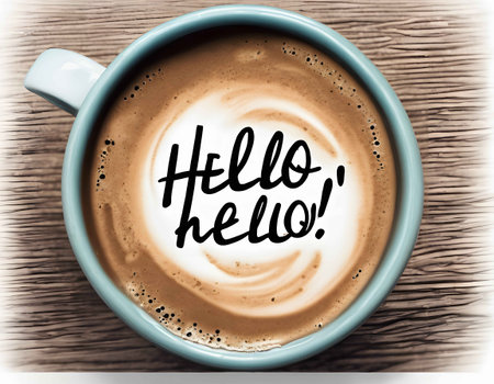 Coffee cup with word HELLO.の素材