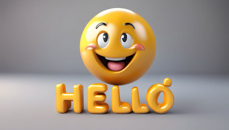 The word "HELLO" with smiley emoji.の素材