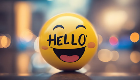 The word "HELLO" with smiley emoji.の素材