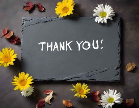 "THANK YOU" written on a slate.の素材