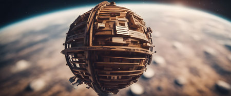 Wooden satellite in Earth orbit.の素材