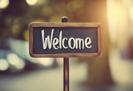 The word "WELCOME" written on a sign.の素材