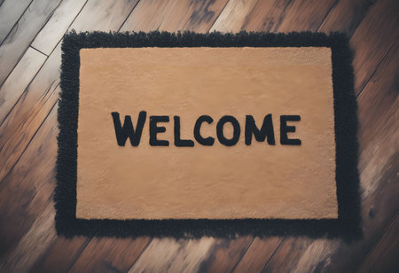 The word "WELCOME" on a door mat.の素材