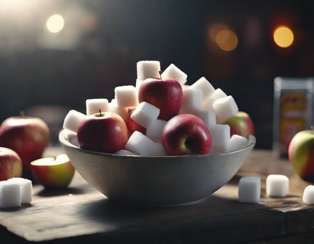 Apple(s) and sugar lumps.の素材