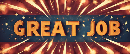 "GREAT JOB" inscribed on a festive background.の素材