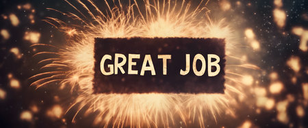 "GREAT JOB" inscribed on a festive background.の素材