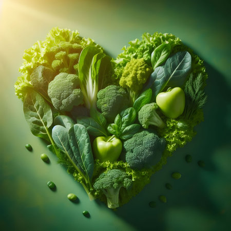 Vegetables arranged in a heart shape.の素材