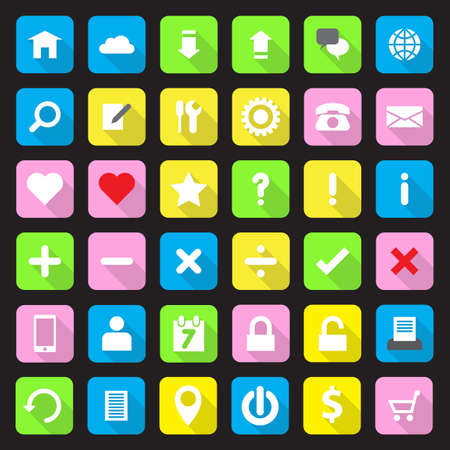 Web icon set on colorful rounded rectangle with long shadowのイラスト素材