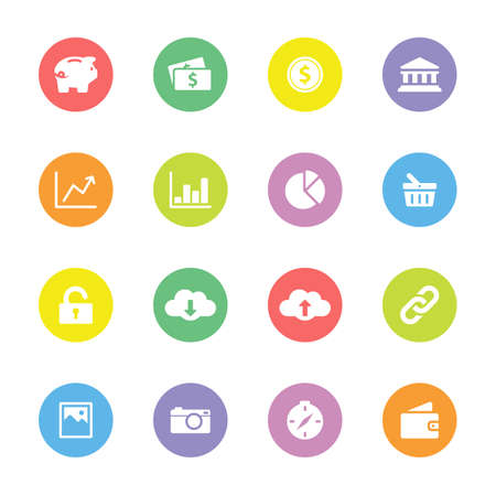 Colorful simple flat icon set 4 on circle - for web design, user interface UI, infographic and mobile applicationのイラスト素材