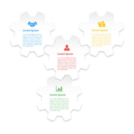 Infographic concept: four gears paper style diagram process vector illustrationのイラスト素材