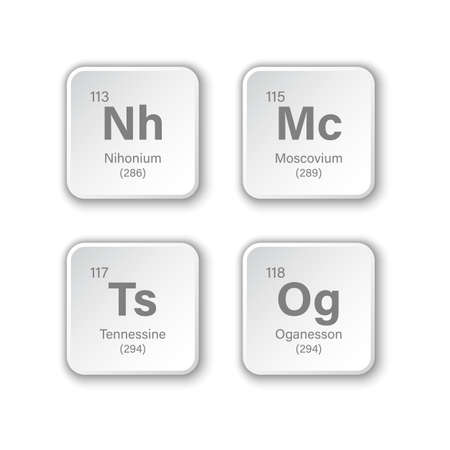 2016 New Elements in the Periodic Table - Nihonium, Moscovium, Tennessine and Oganesson - 3D transparent glassのイラスト素材