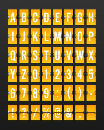 Airport Mechanical Flip Board Panel Font - White Font on Yellow Background Vector Illustrationのイラスト素材
